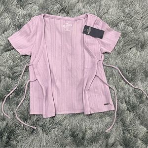 NWT Hollister XXS XS Small Lilac Lavender Purple Tie Front Crop Top Cardigan